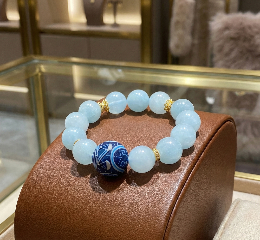 JuJuBit Aquamarine Bracelet 14mm – Crystal for Courage & Calm