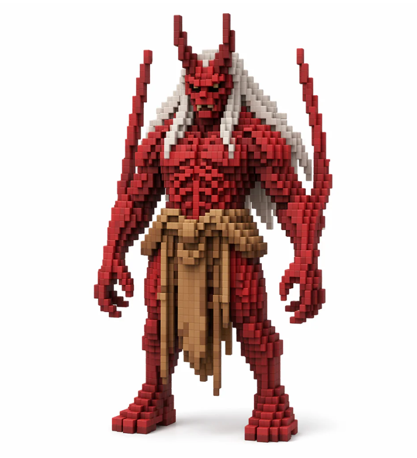 Pixel Style - Crimson Demon Guardian Block Figure