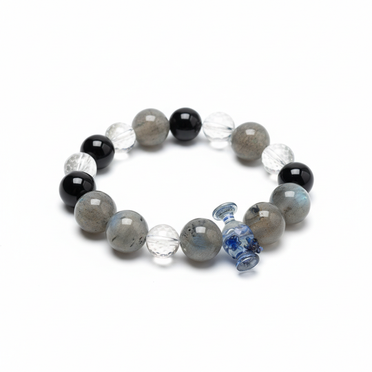 JuJuBit AQUARIUS Zodiac Series Labradorite × Black Obsidian × Clear Quartz — Boundary & Independent Energy