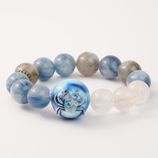 JuJuBit CANCER Zodiac Series Kyanite × Grey Moonstone × White Azeztulite — Emotional Safety & Boundary Energy