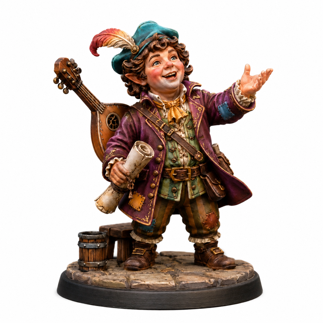 Merry Minstrel Bard-Detailed Sculpt Miniature for RPG, Display & Collection