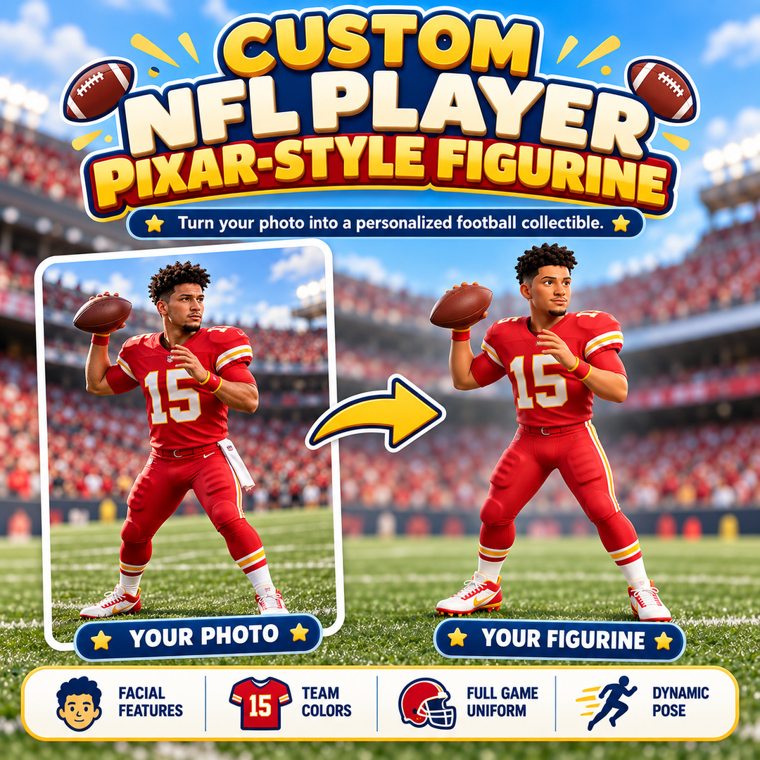 Custom NFL Tailgate Pixar Figurine | Transform Your Photo into a 3D Star Player
