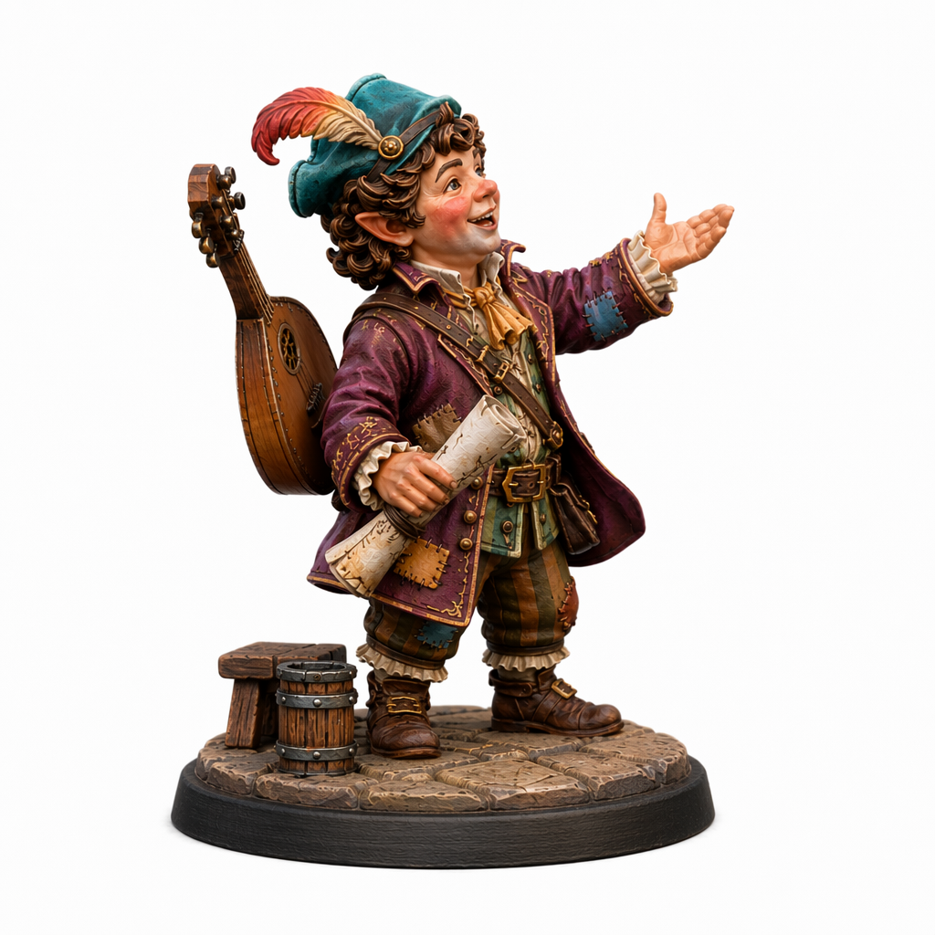 Merry Minstrel Bard-Detailed Sculpt Miniature for RPG, Display & Collection