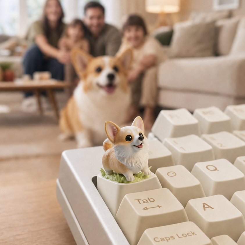 JuJuBit Custom Artisan Keycap for Mechanical Keyboards Corgi