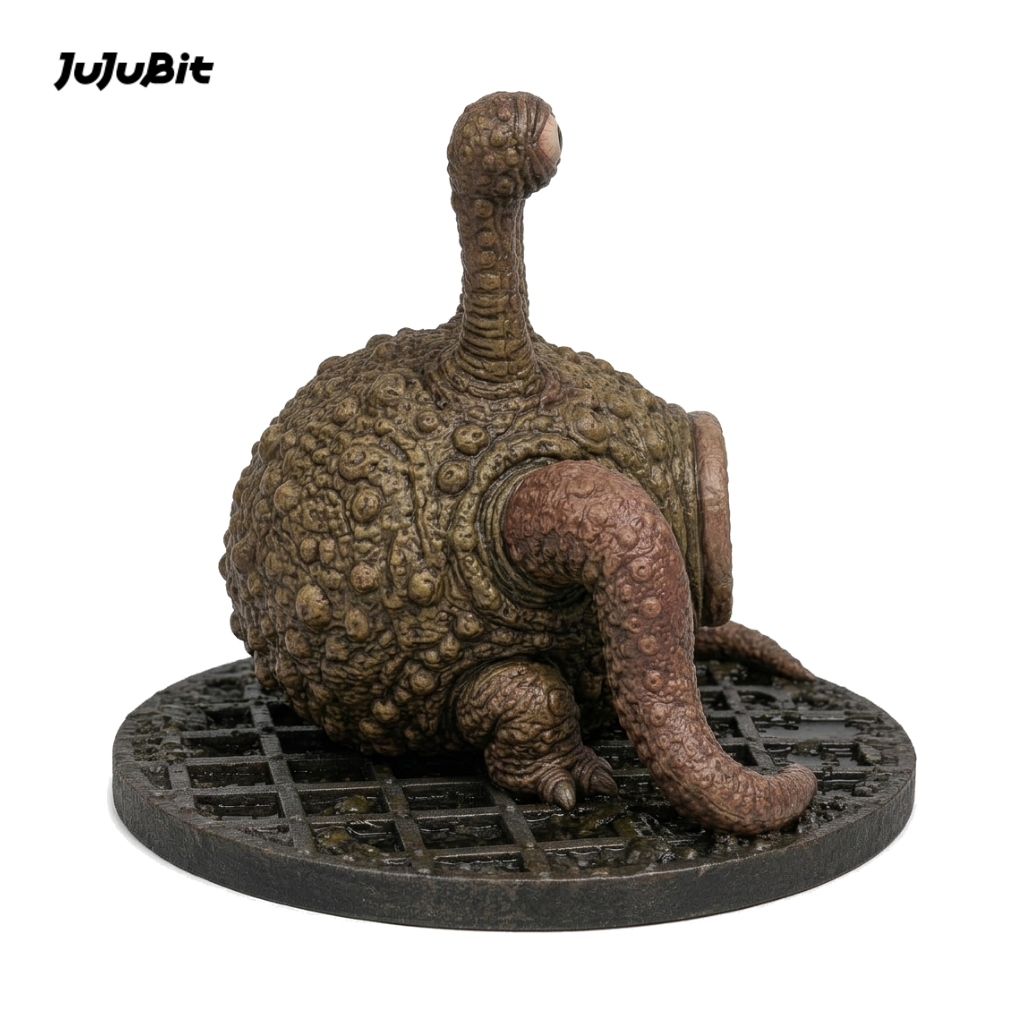 Side view of the otyugh miniature with eyestalks and tentacles