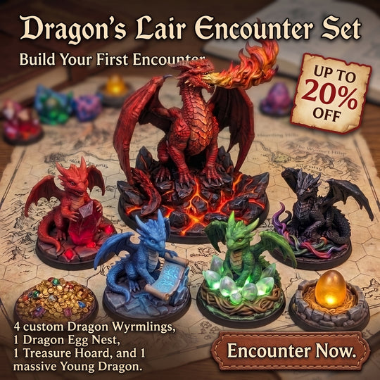 Enter the Dragon’s Domain – The Dragon’s Lair Encounter Set - painted DnD miniatures resin figure - JuJuBit
