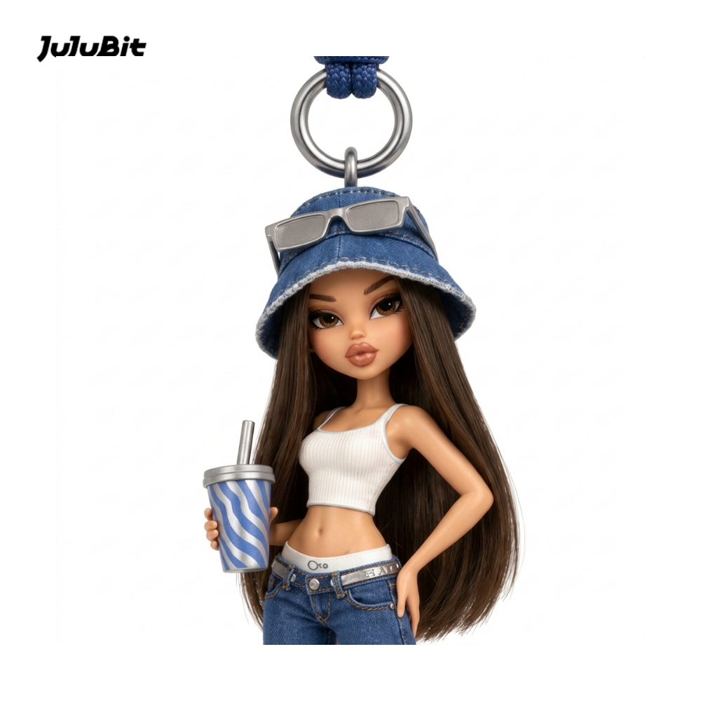 Casual Denim Girl Keychain