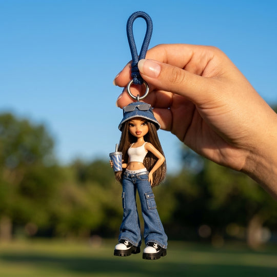 Casual Denim Girl Keychain