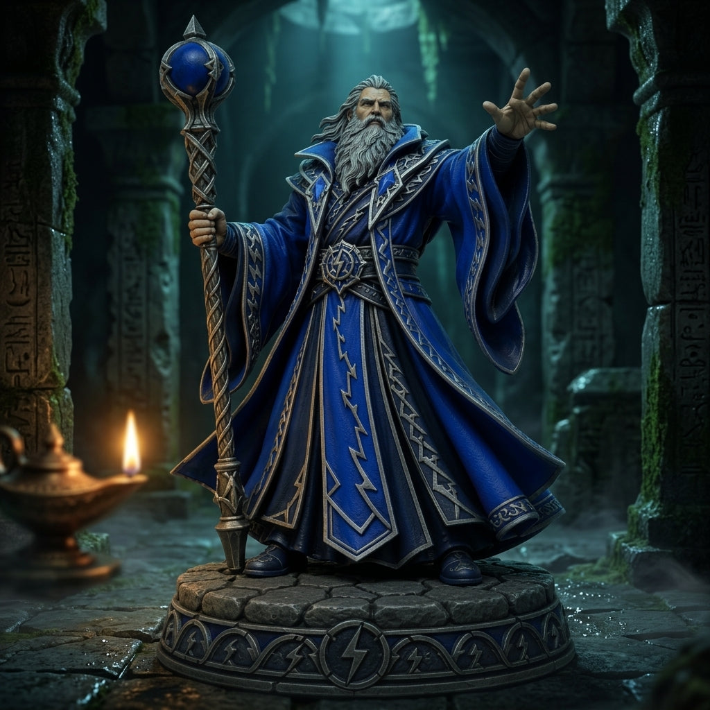 Cobalt Storm Wizard-Detailed Sculpt Miniature for RPG, Display & Collection