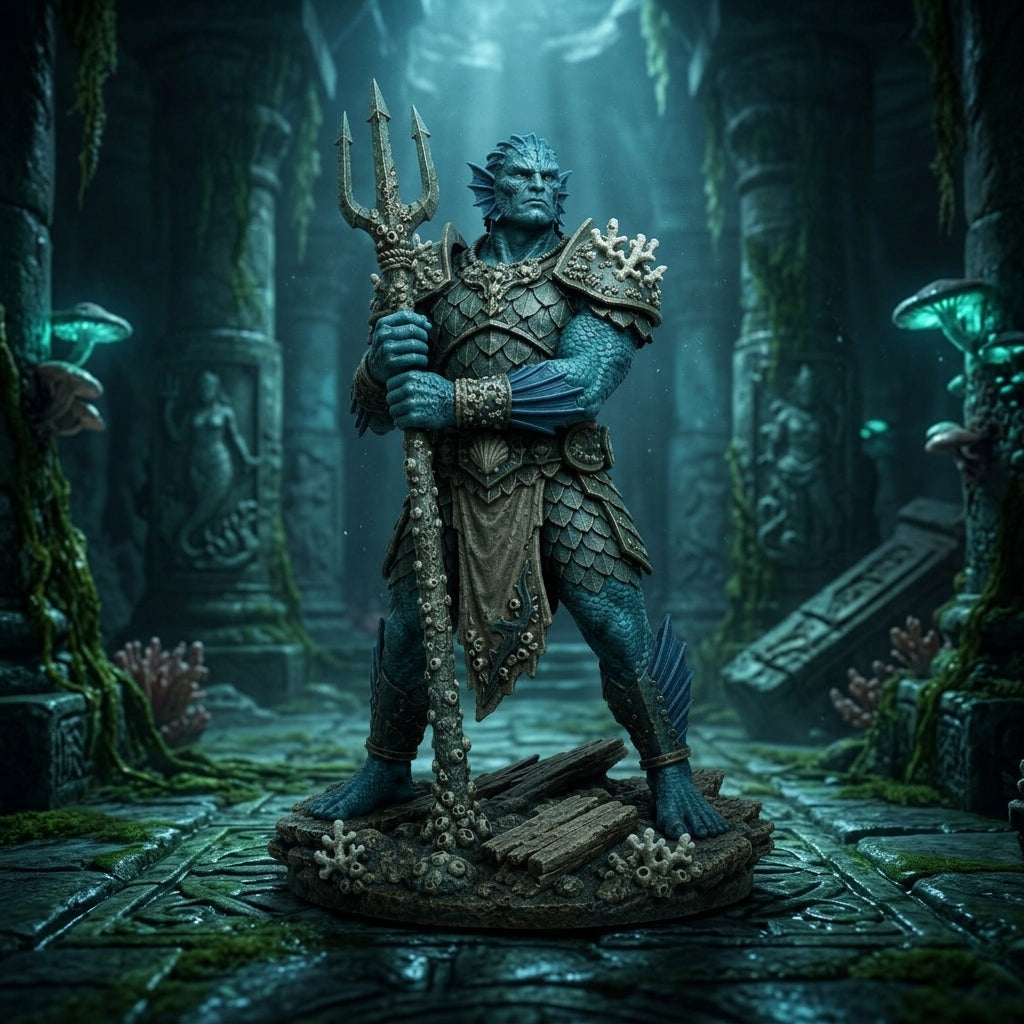 Coralspine Triton Tempest Cleric-Detailed Sculpt Miniature for RPG, Display &amp; Collection