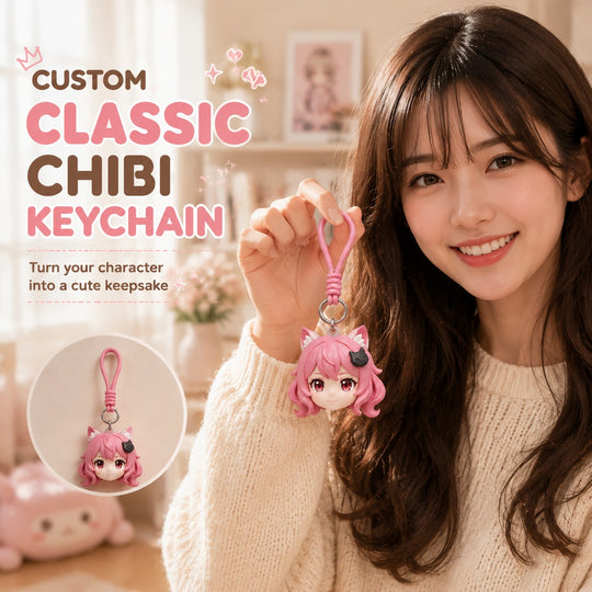 Custom Classic Chibi Head Keychain | Turn Your Character into a Cute Keepsake