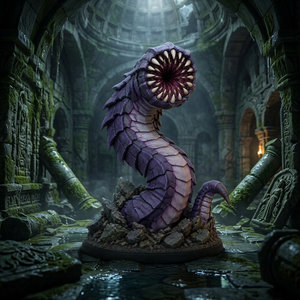 Deepmaw Purple Worm-Detailed Sculpt Miniature for RPG, Display &amp; Collection