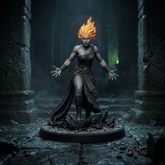 Emberglass Genasi Sorceress-Detailed Sculpt Miniature for RPG, Display & Collection
