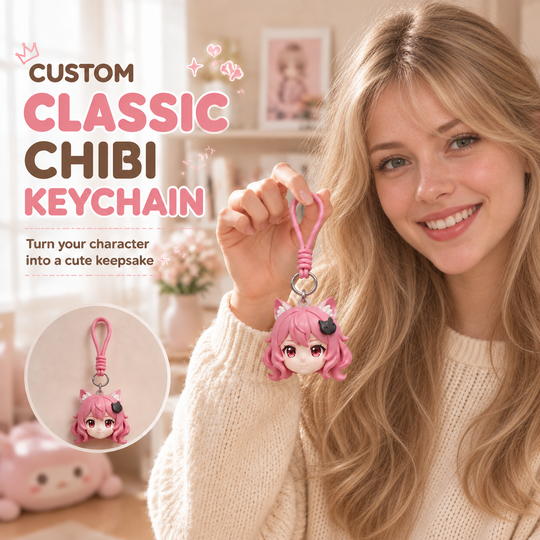 Custom Classic Chibi Head Keychain | Turn Your Character into a Cute Keepsake