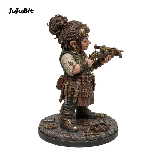 Side view of the gnome artificer miniature with goggles