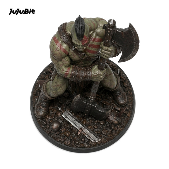 Top view of the orc barbarian miniature with a great axe