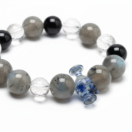 JuJuBit AQUARIUS Zodiac Series Labradorite × Black Obsidian × Clear Quartz — Boundary & Independent Energy