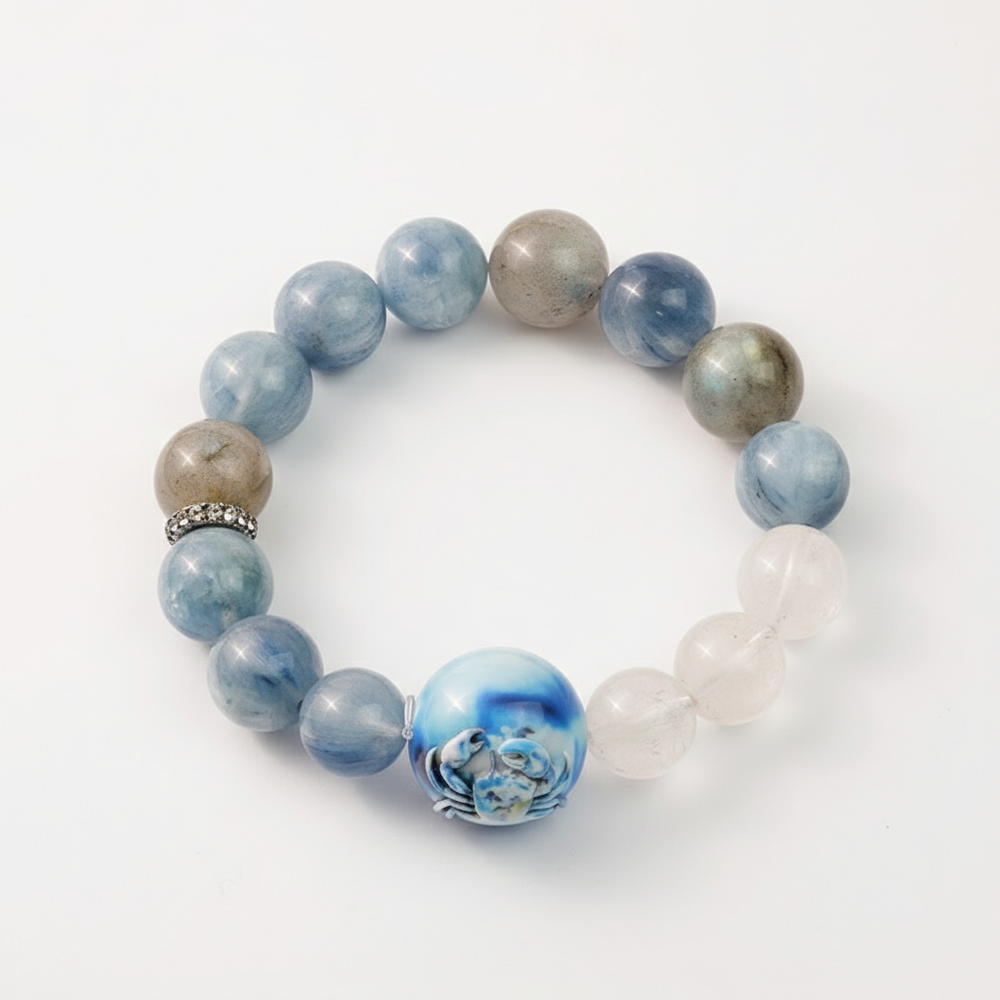 JuJuBit CANCER Zodiac Series Kyanite × Grey Moonstone × White Azeztulite - Emotional Safety & Boundary Energy - View 3