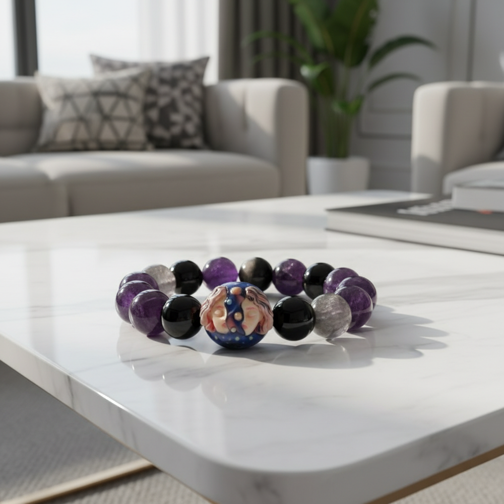 JuJuBit GEMINI Zodiac Series Amethyst × Silver Sheen Obsidian - Mental Calm & Information Filter Energy - View 4