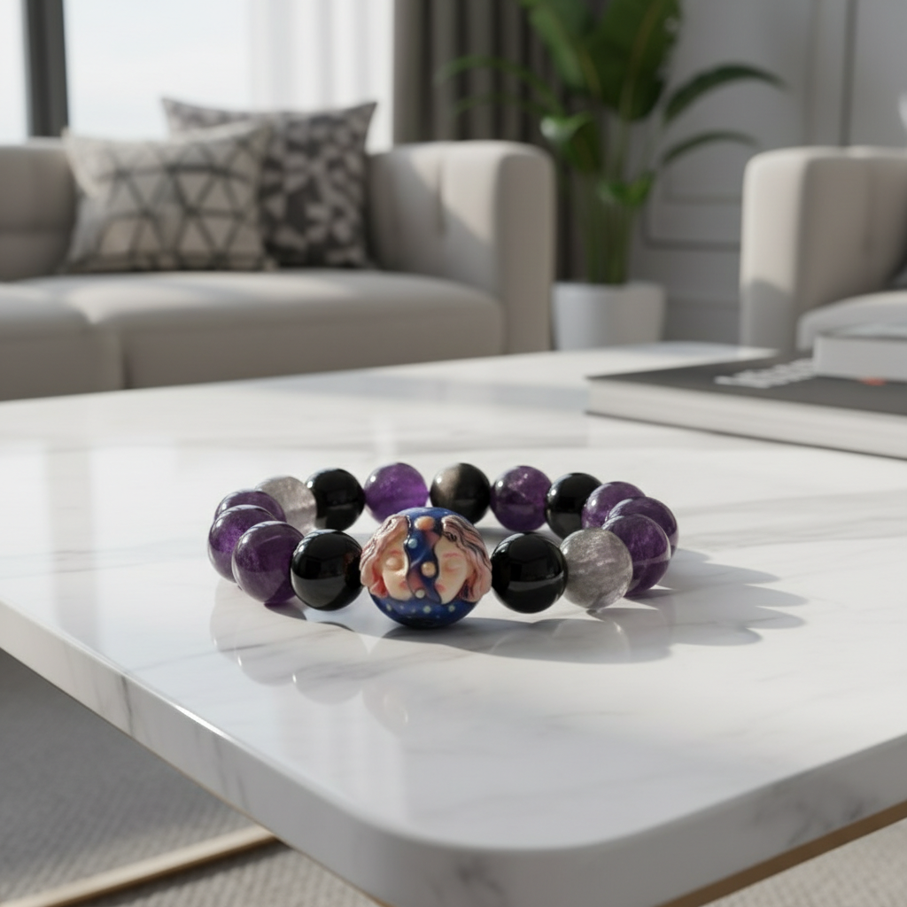 JuJuBit GEMINI Zodiac Series Amethyst × Silver Sheen Obsidian — Mental Calm & Information Filter Energy