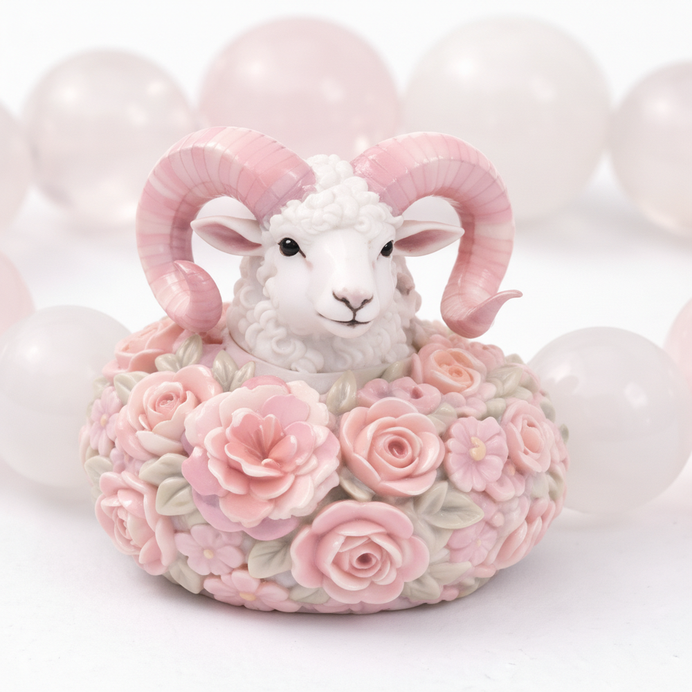 JuJuBit ARIES Zodiac Series White Phantom × Rose Quartz — Gentle Strength & Focused Action Energy