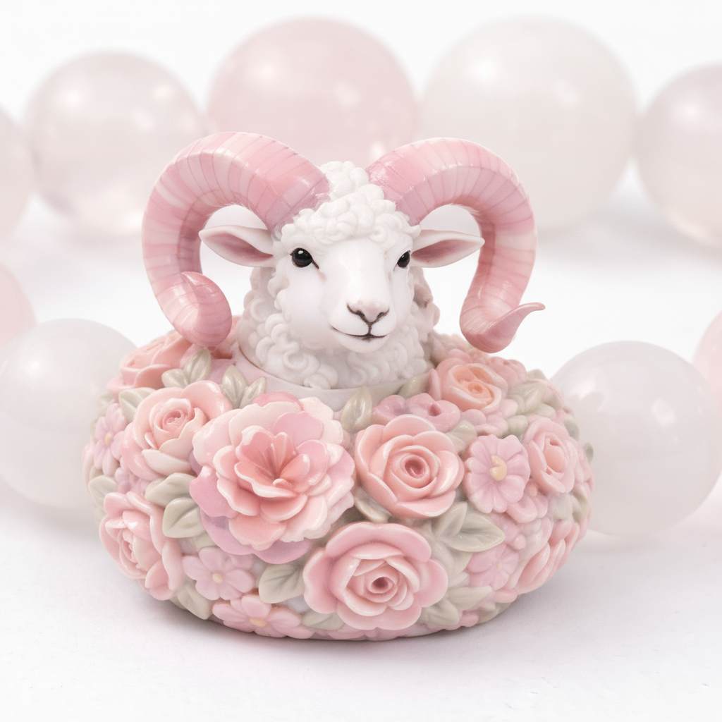 JuJuBit ARIES Zodiac Series White Phantom × Rose Quartz — Gentle Strength & Focused Action Energy