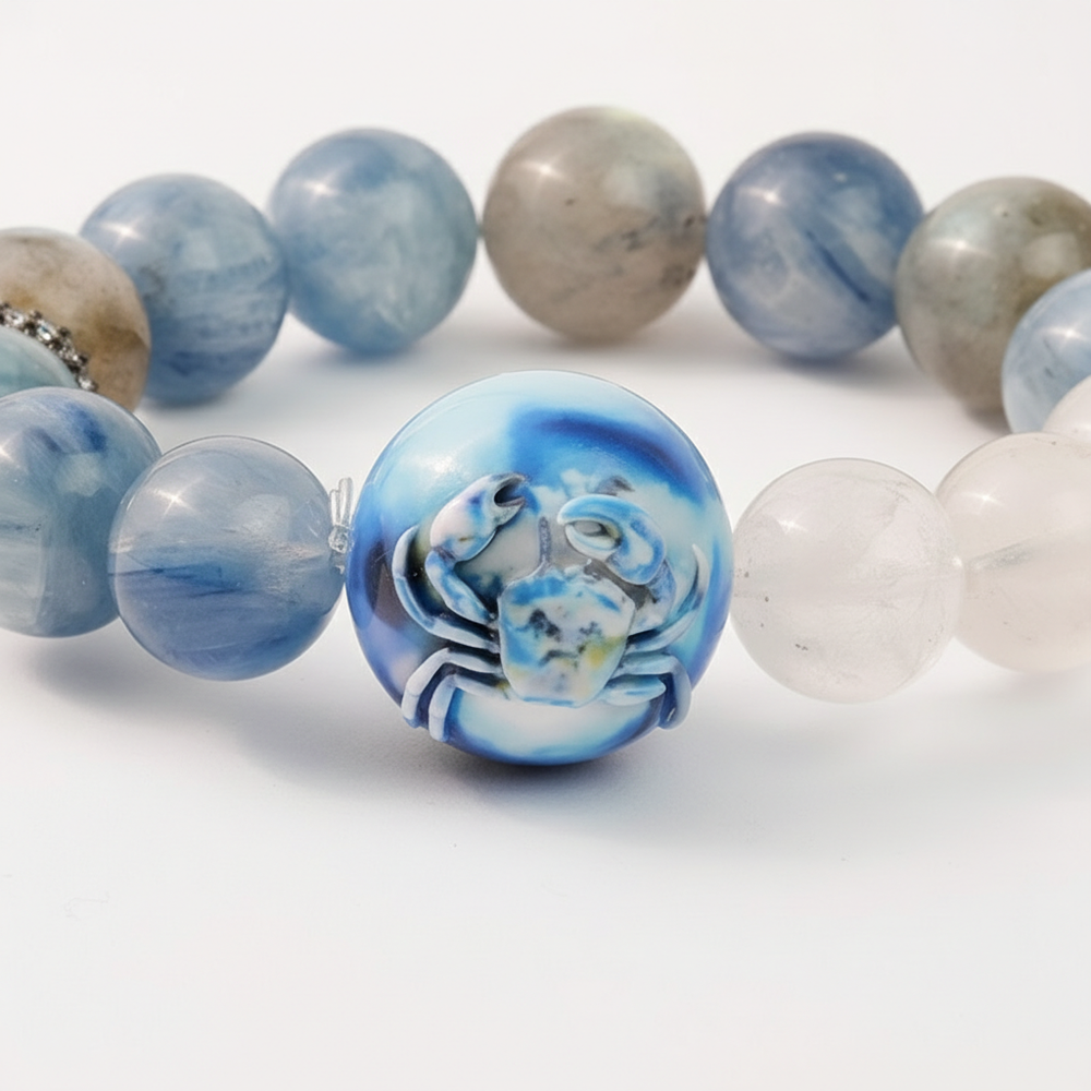 JuJuBit CANCER Zodiac Series Kyanite × Grey Moonstone × White Azeztulite — Emotional Safety & Boundary Energy