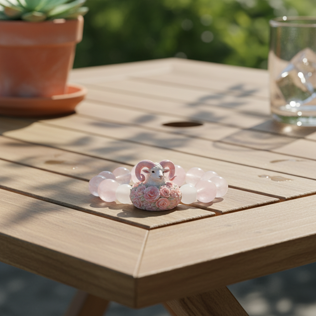 JuJuBit ARIES Zodiac Series White Phantom × Rose Quartz — Gentle Strength & Focused Action Energy