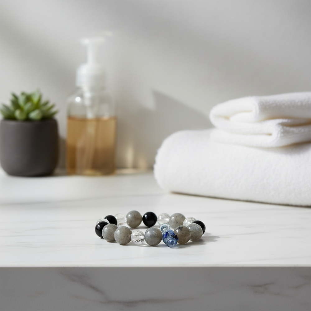 JuJuBit AQUARIUS Zodiac Series Labradorite × Black Obsidian × Clear Quartz - Boundary & Independent Energy - View 4