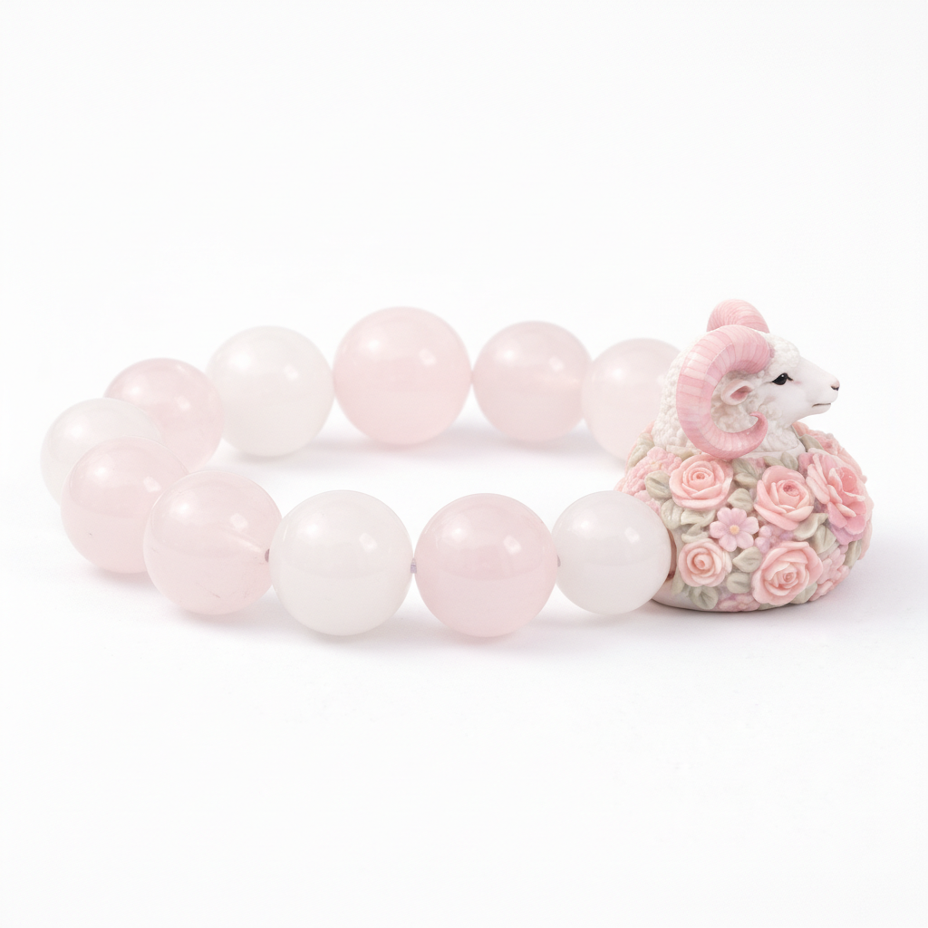 JuJuBit ARIES Zodiac Series White Phantom × Rose Quartz — Gentle Strength & Focused Action Energy