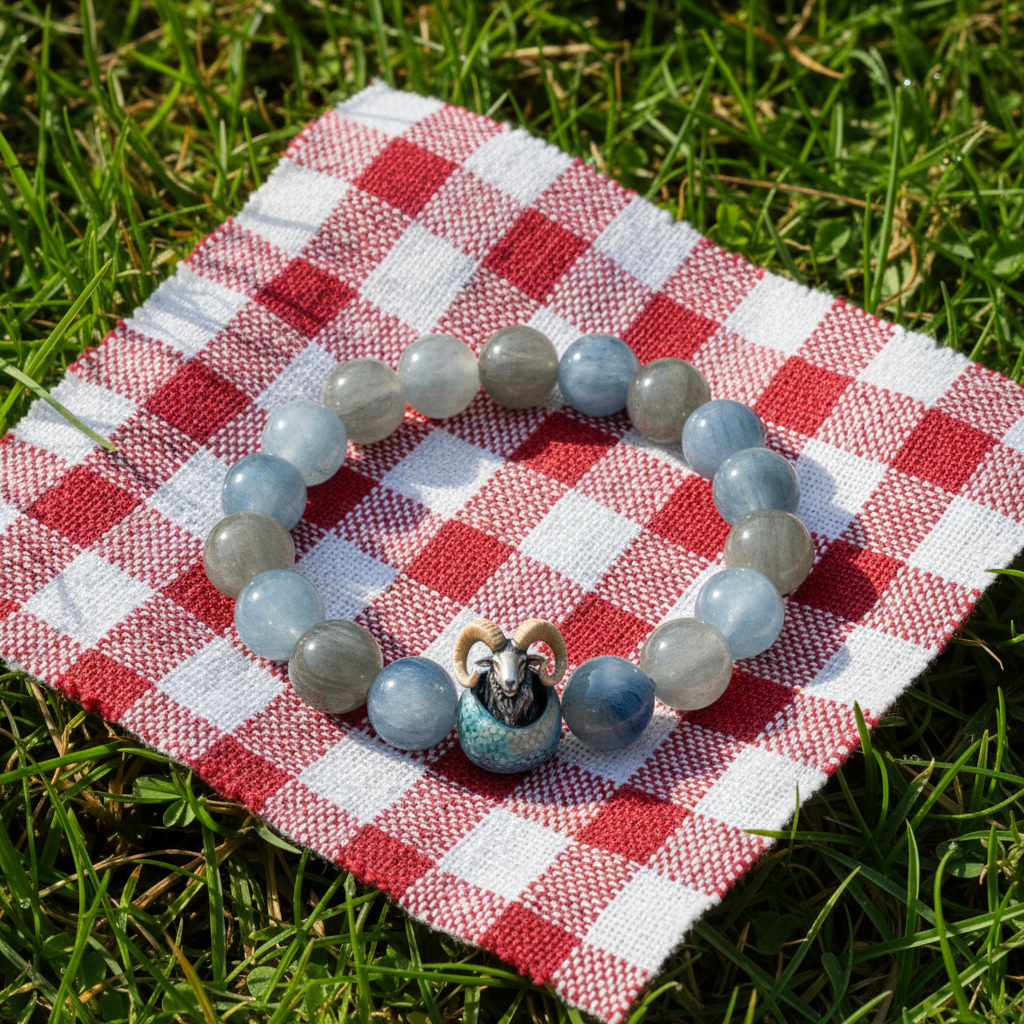 JuJuBit CAPRICORN Zodiac Series Grey Moonstone × Kyanite — Emotional Stability & Clear Expression Energy