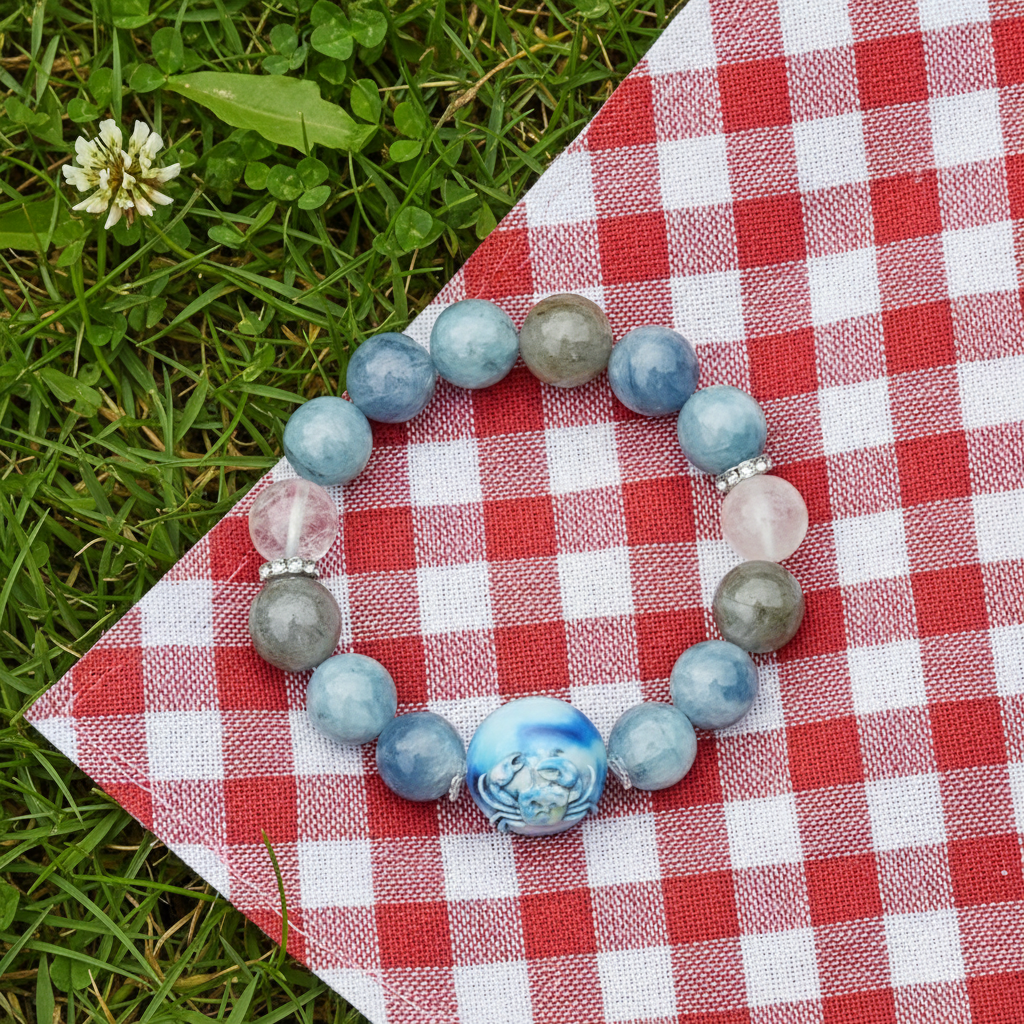 JuJuBit CANCER Zodiac Series Kyanite × Grey Moonstone × White Azeztulite — Emotional Safety & Boundary Energy