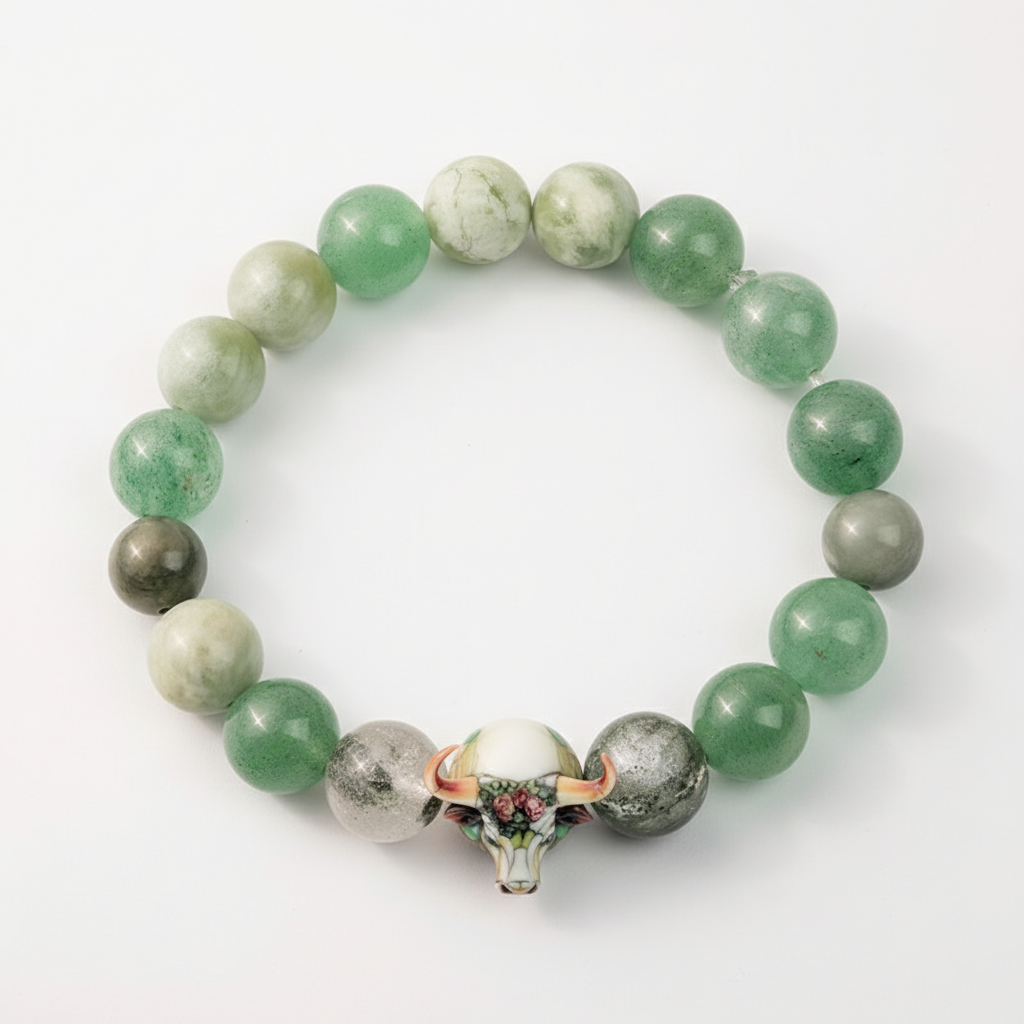 JuJuBit TAURUS Zodiac Series Seraphinite × Four-Season Phantom × Green Strawberry Quartz — Steady Growth & Abundance Energy