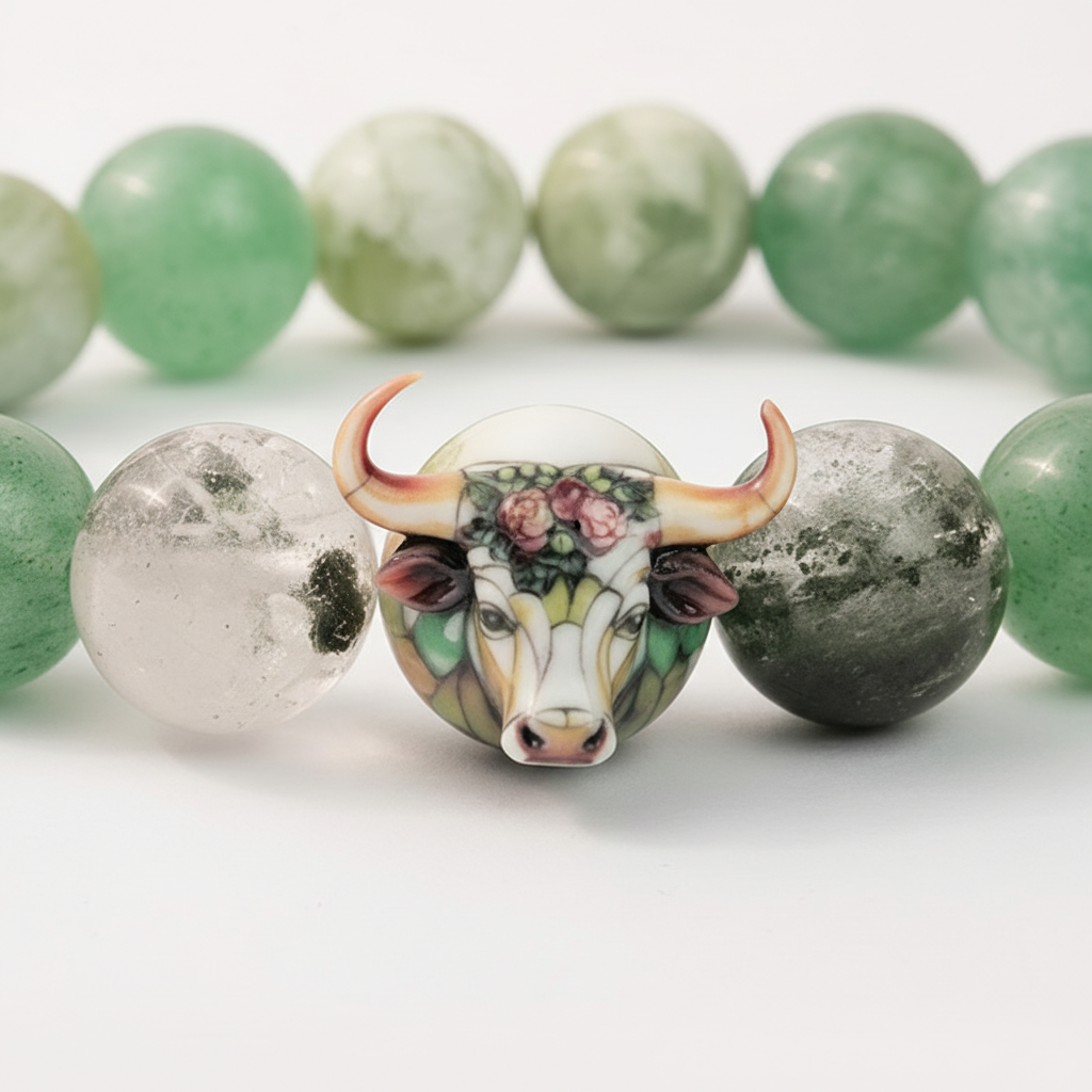 JuJuBit TAURUS Zodiac Series Seraphinite × Four-Season Phantom × Green Strawberry Quartz — Steady Growth & Abundance Energy