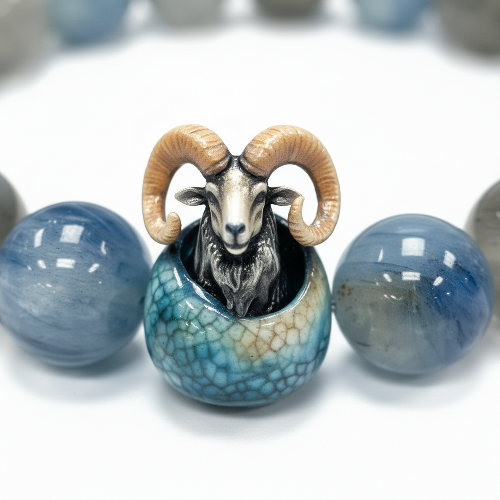 JuJuBit CAPRICORN Zodiac Series Grey Moonstone × Kyanite — Emotional Stability & Clear Expression Energy