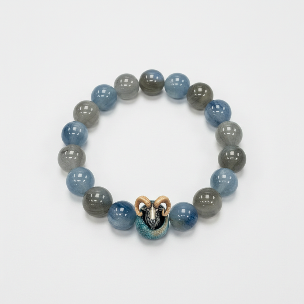 JuJuBit CAPRICORN Zodiac Series Grey Moonstone × Kyanite - Emotional Stability & Clear Expression Energy - View 3