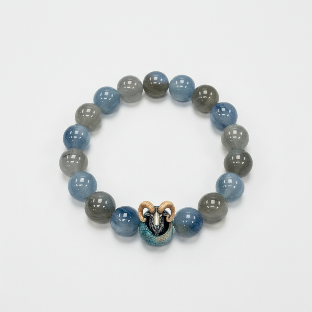 JuJuBit CAPRICORN Zodiac Series Grey Moonstone × Kyanite — Emotional Stability & Clear Expression Energy