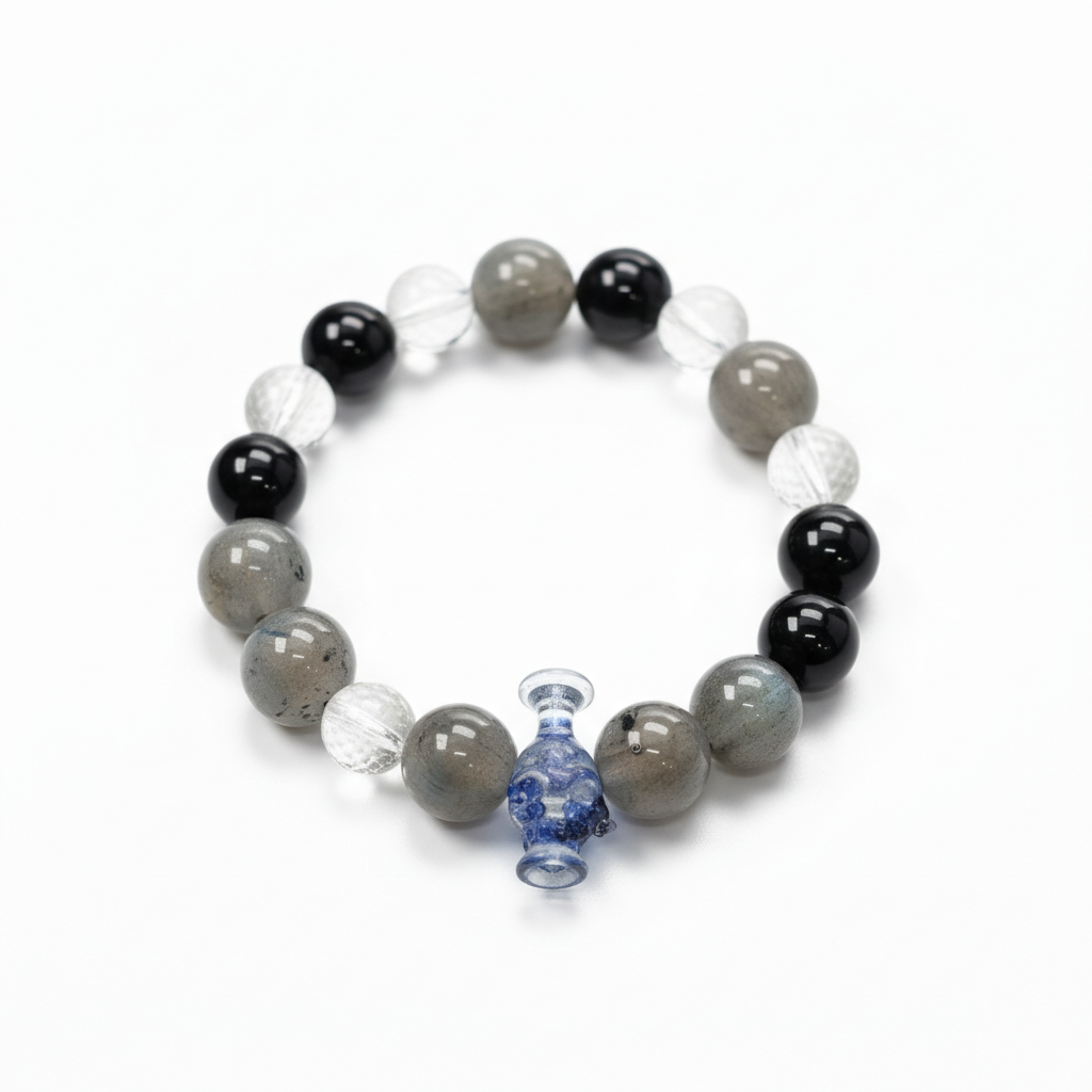 JuJuBit AQUARIUS Zodiac Series Labradorite × Black Obsidian × Clear Quartz — Boundary & Independent Energy