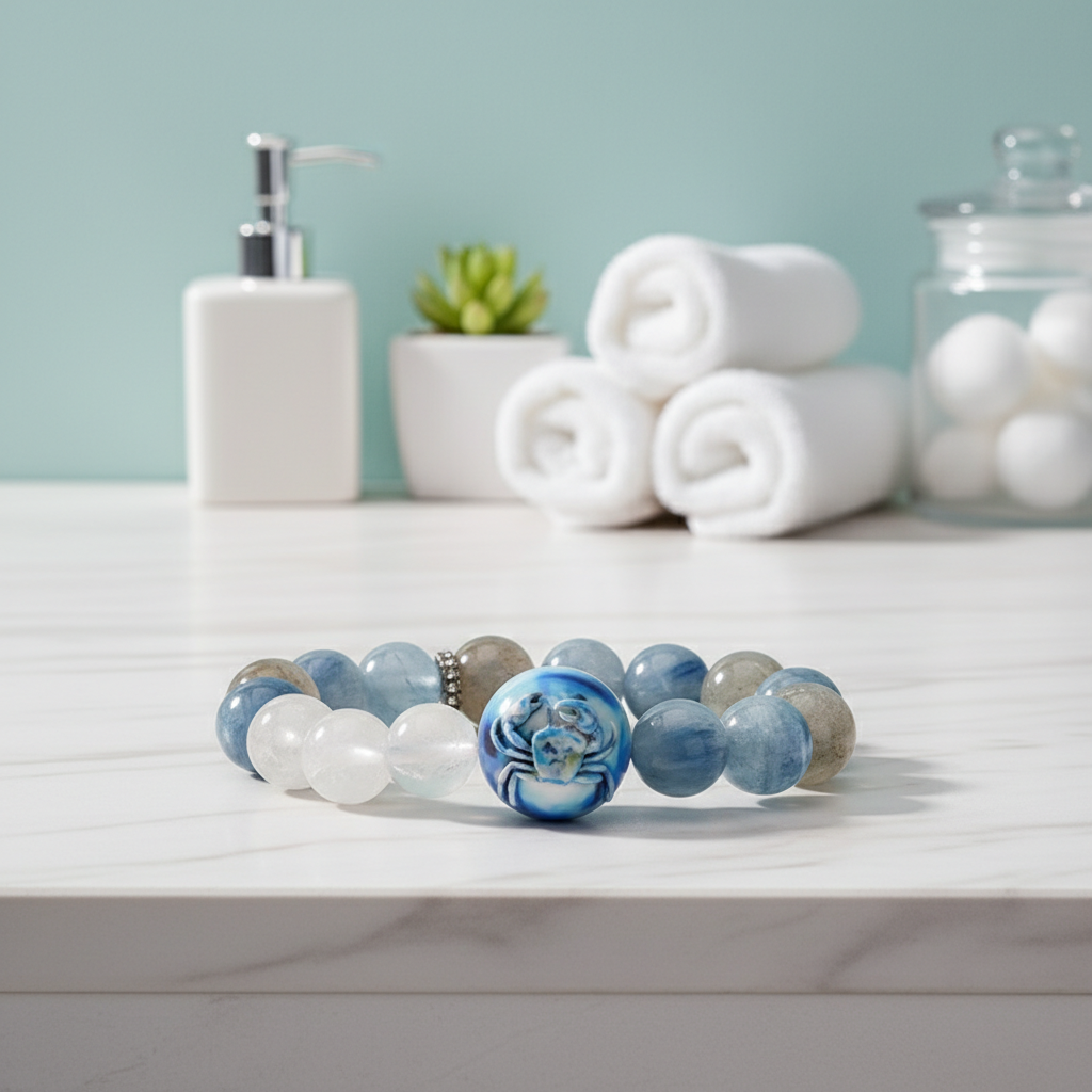 JuJuBit CANCER Zodiac Series Kyanite × Grey Moonstone × White Azeztulite — Emotional Safety & Boundary Energy