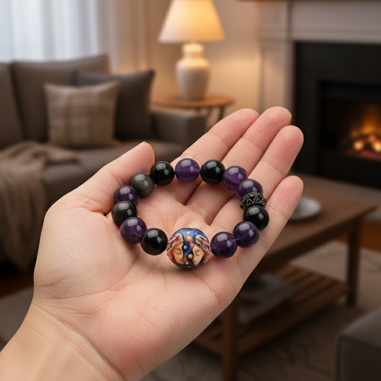 JuJuBit GEMINI Zodiac Series Amethyst × Silver Sheen Obsidian — Mental Calm & Information Filter Energy