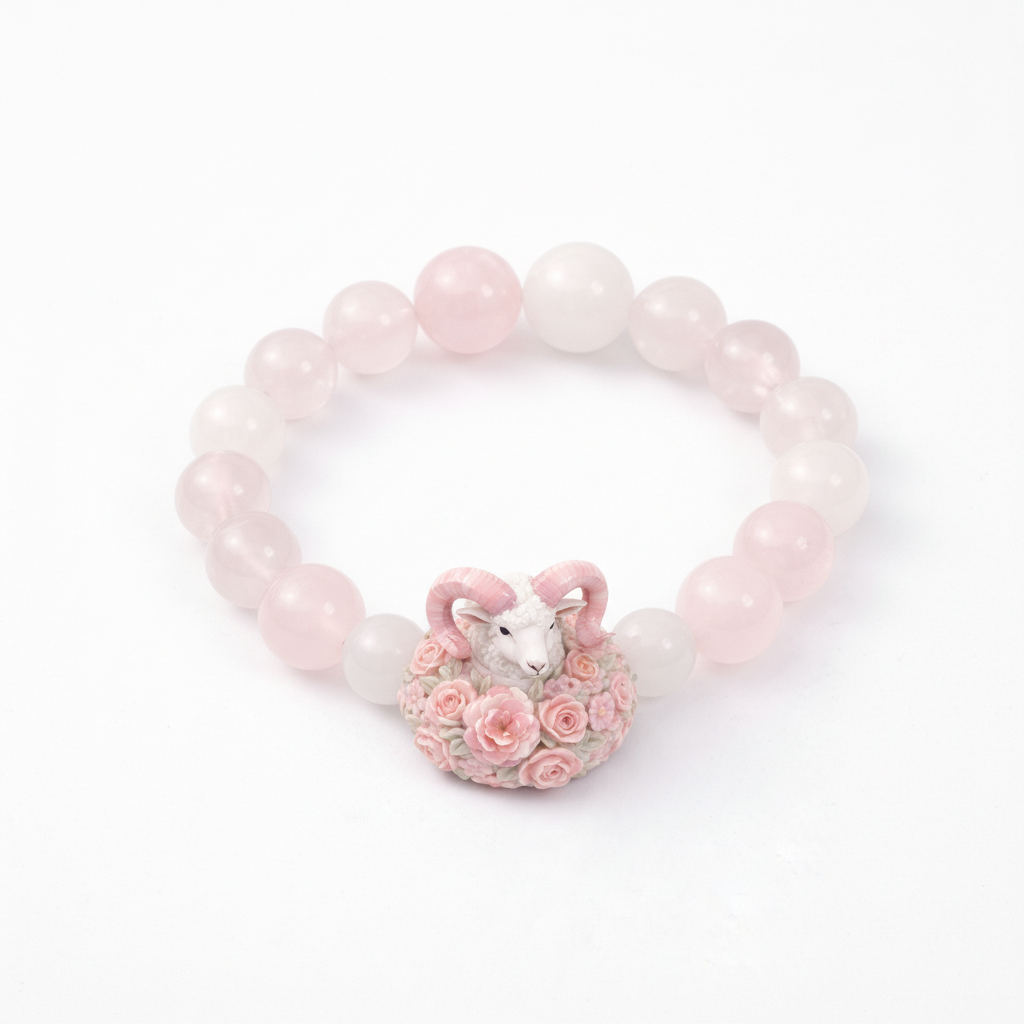 JuJuBit ARIES Zodiac Series White Phantom × Rose Quartz — Gentle Strength & Focused Action Energy