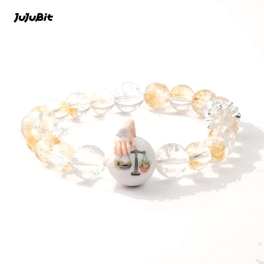 JuJuBit LIBRA Zodiac Bracelet – Citrine × Clear Quartz for Radiant Balance & Clear Harmony