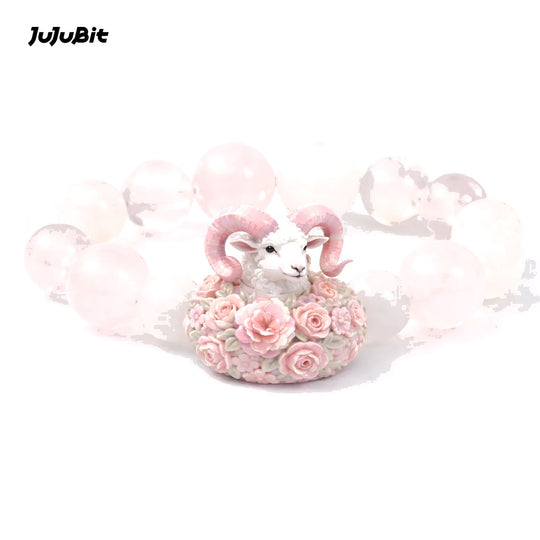 JuJuBit ARIES Zodiac Bracelet – White Phantom × Rose Quartz for Brave Clarity & Soft Strength