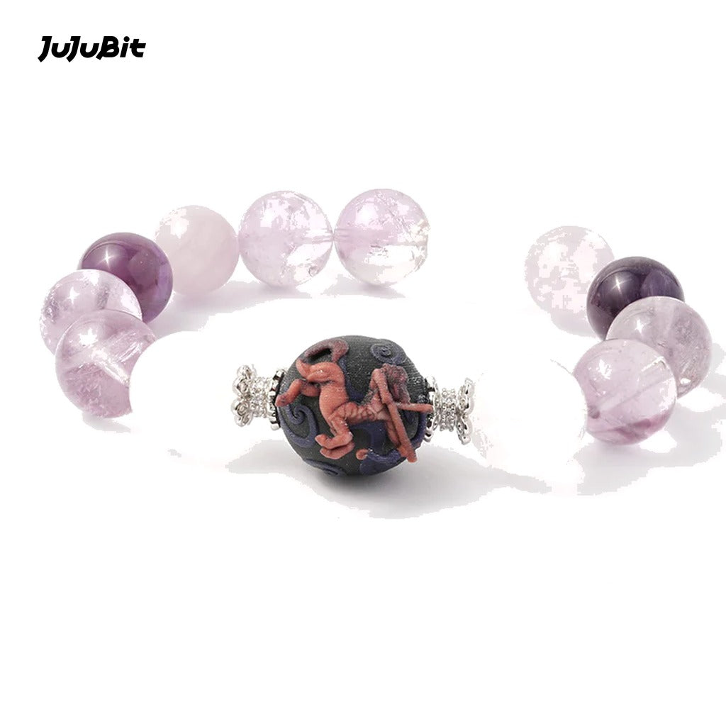 JuJuBit SAGITTARIUS Zodiac Bracelet – Amethyst × White Phantom for Clear Vision & Expansive Growth