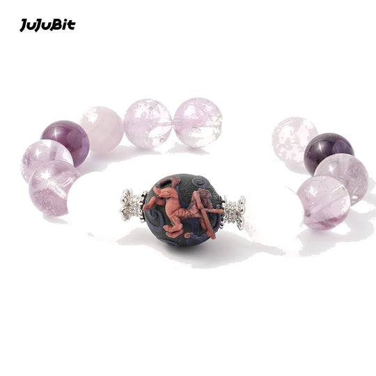 JuJuBit SAGITTARIUS Zodiac Bracelet – Amethyst × White Phantom for Clear Vision & Expansive Growth