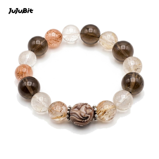 JuJuBit Galloping Horse Bracelet – Rutilated Quartz × Smoky Quartz for Forward Momentum & Grounded Drive