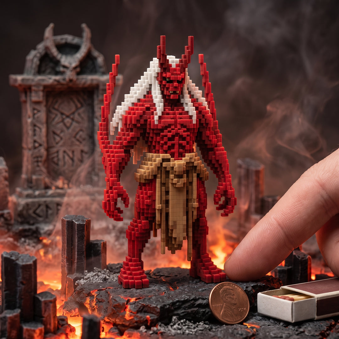 Pixel Style - Crimson Demon Guardian Block Figure