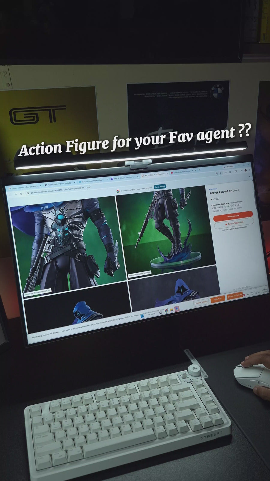 Purple-cloaked warrior figurine on a Monster Energy can beside a JuJuBit "Custom TRPG Miniature" product page reading "Fully Customizable" - JuJuBit