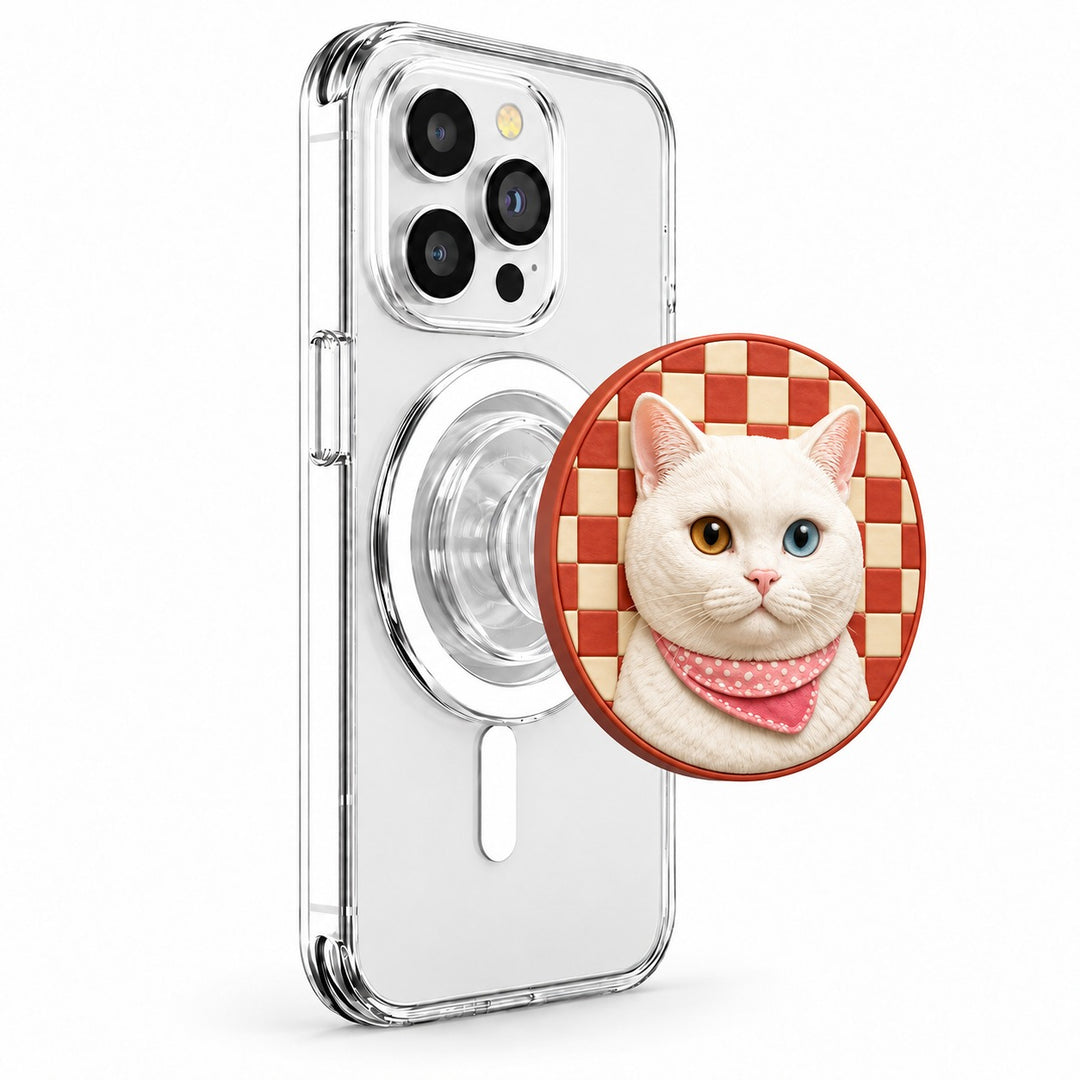Red-Checkered Cat Pet Portrait MagSafe Phone Grip