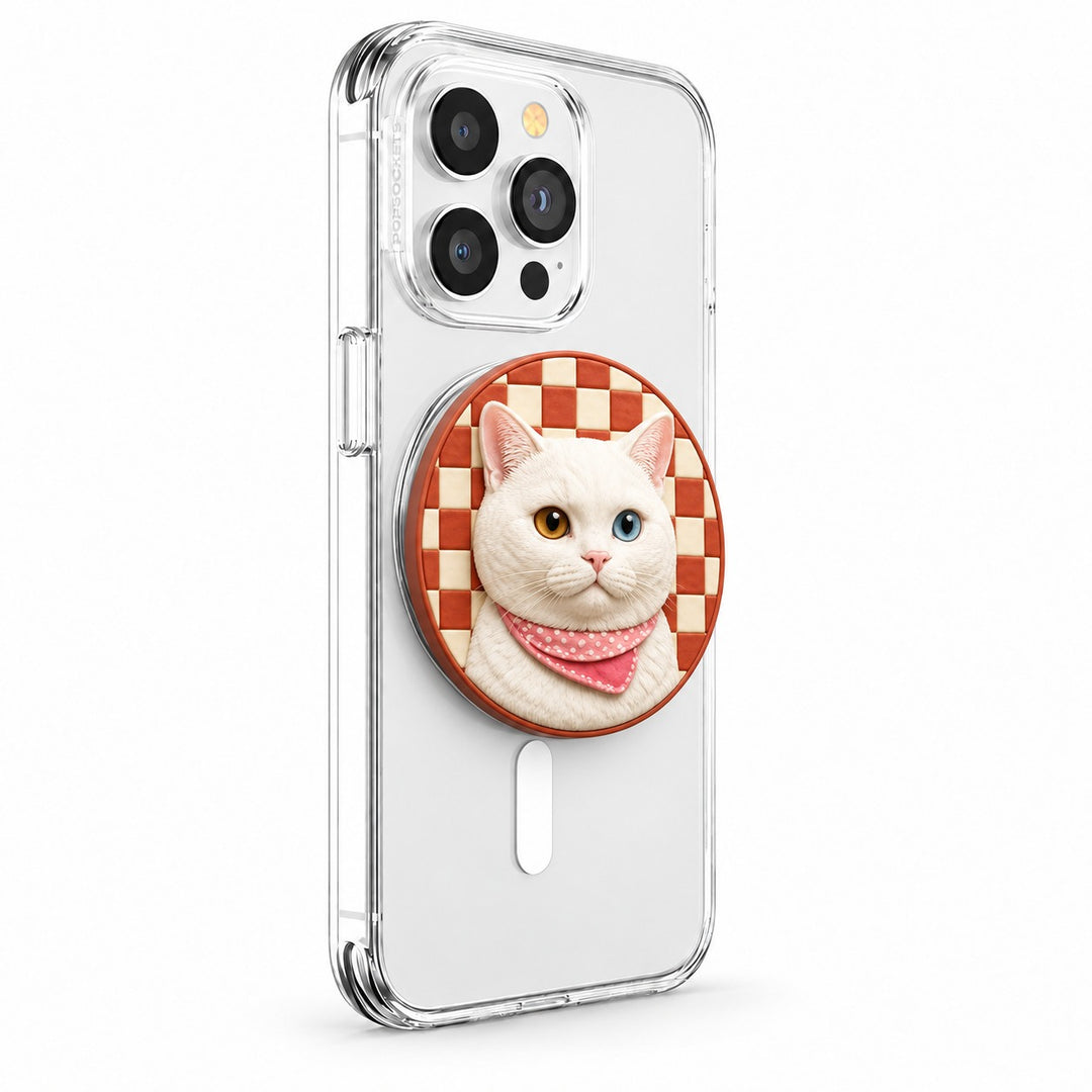 Red-Checkered Cat Pet Portrait MagSafe Phone Grip